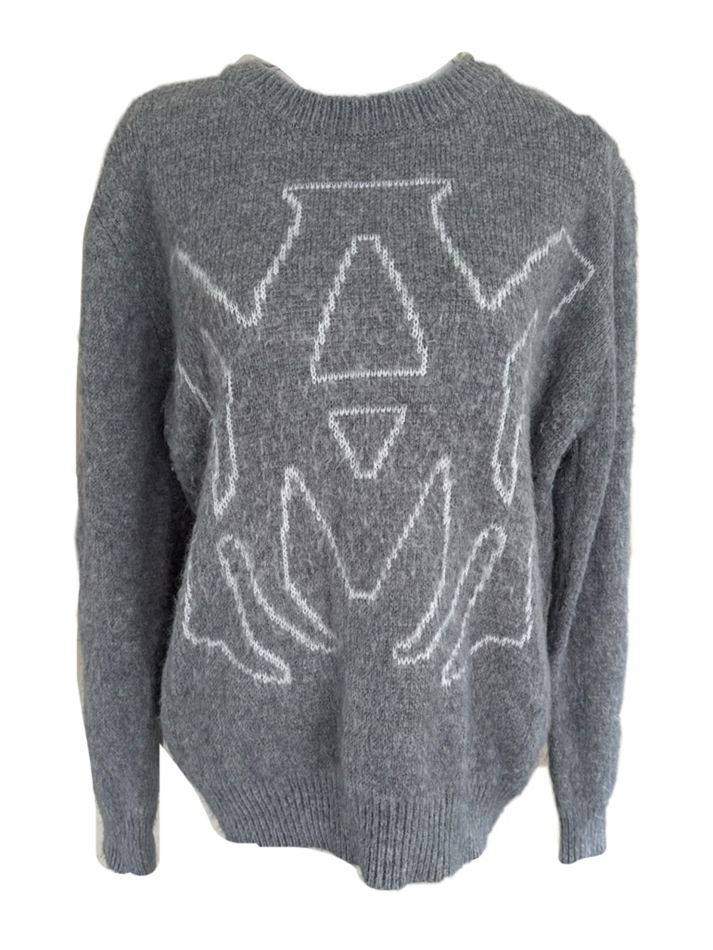 AMIRI Gray Wool Blend Sweater with White Intarsia Logo